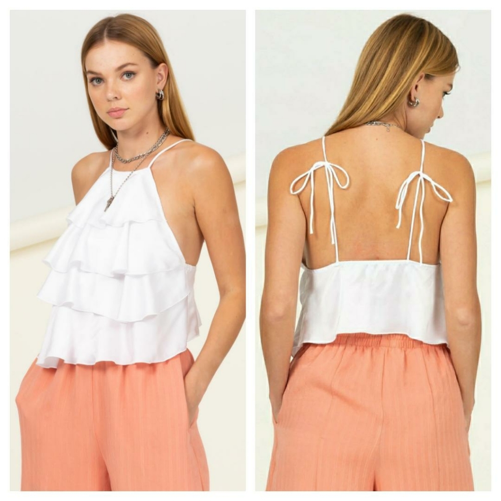 HYFVE Halter Spaghetti Strap Ruffle Top - Picture 5 of 8